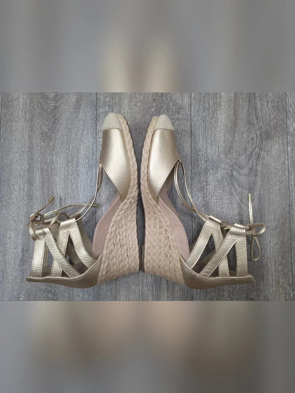 Vionic Metallic Gold Lace-Up Wedge Sandals-Size 7.5